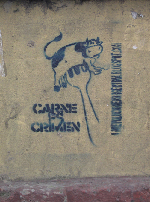 Buenos Aires - stencil graffiti: Carne es Crimen