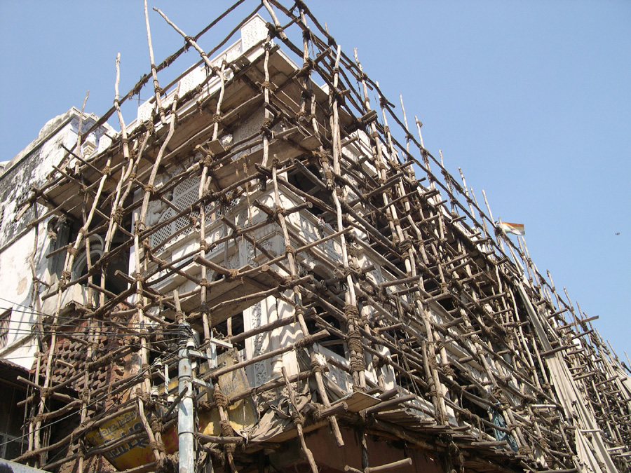 wood scaffolding, Old Delhi