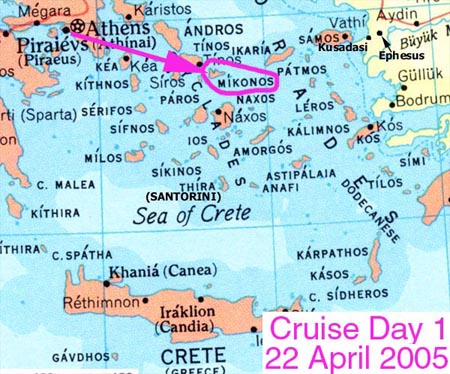 Map - Athens to Mikonos - 2005