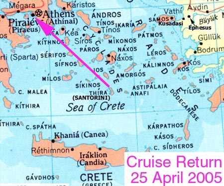 Map -Santorini return to Athens - 2005