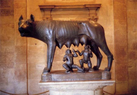 Romulus and Remus statue (postcard)