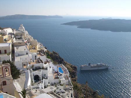 Santorini - cruise ship anchored at Fira Town