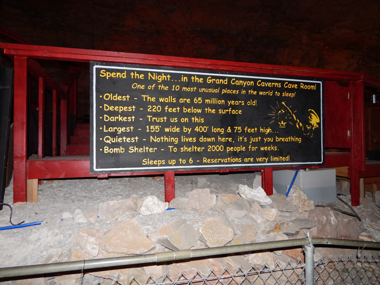 Grand Canyon Caverns Cave Room information board
