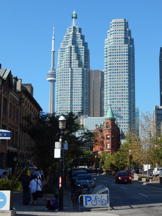 Toronto Flatiron building, skyscrapers and CN Tower