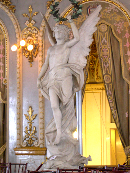 San Jose, Teatro Nacional, inside copy of statue at top of facade