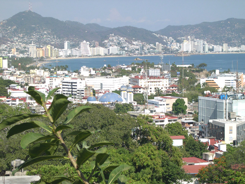 Acapulco - City view, Cathedral in centre