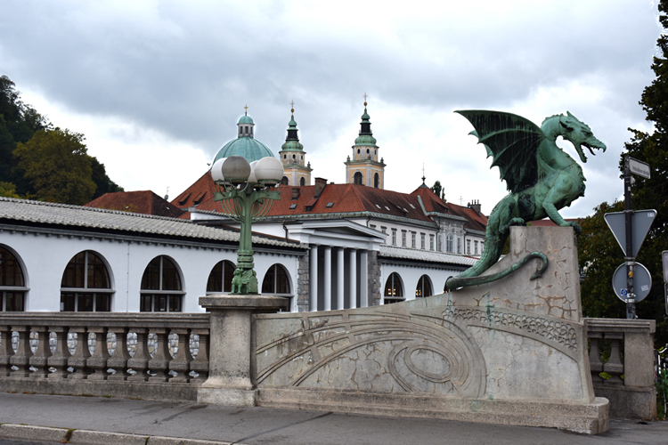 Ljubljana - dragon sculpture at river bridge