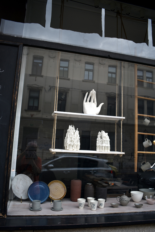 Ljubljana - hand sculpture in store window
