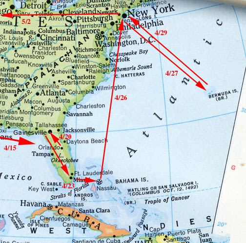 Map - Florida, Bahamas, Bermuda, New York - 2007