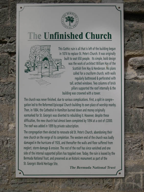 St George, Bermuda - unfinished church - plaque