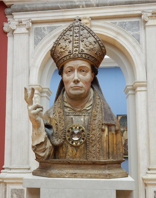 Bode Museum, Berlin - bust of Bishop with two-finger hand sign