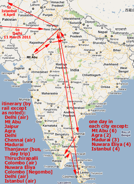 GPJones itinerary - India-Sri Lanka-Turkey 2011