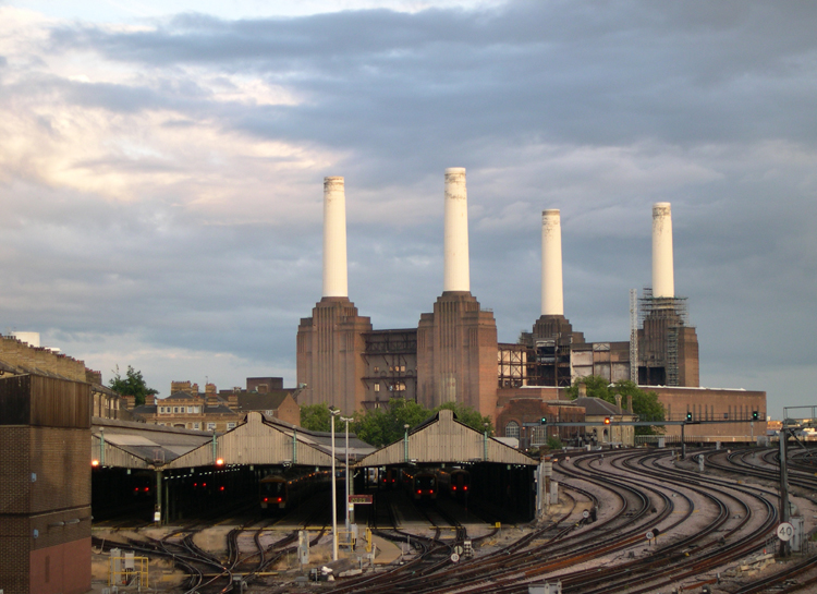London rail yards and smokestacks