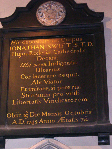 Jonathan Swift memorial plaque, St Patrick's Cathedral, Dublin