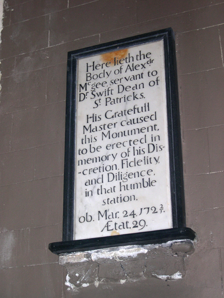 Jonathan Swift's memorial to his manservant, Alexander McGee