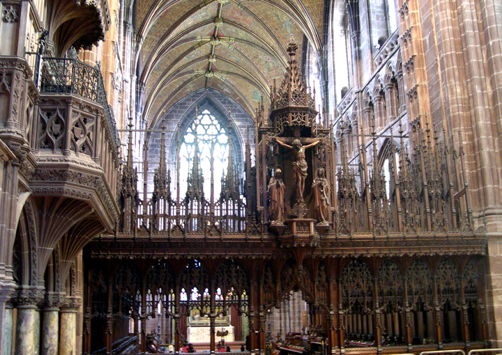 carved wood choir screen, Chester Cathedral