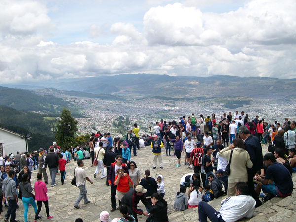 Bogota - crowds at Monserrate, city below 