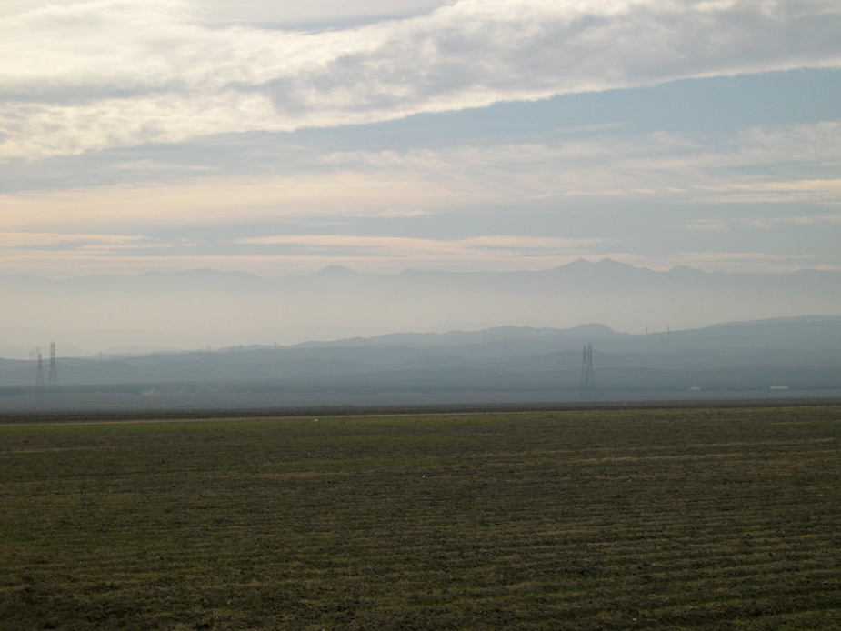 clouds and layered mountatins, Interstate 5, Central Valley of California