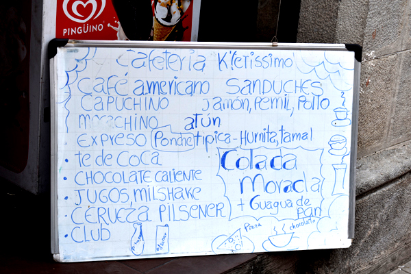 coffee shop sign 'capuchino', Quito, Ecuador
