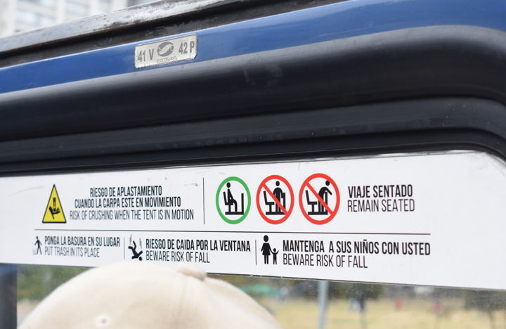 tourist bus caution sign, Quito, Ecuador