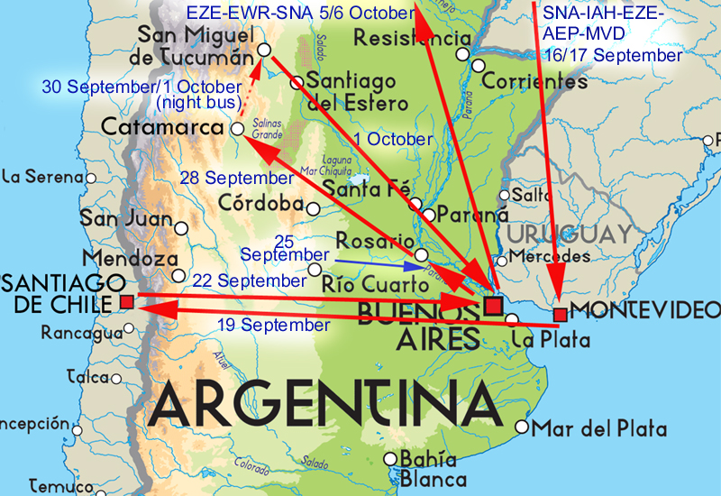 itinerary - September/October 2019 - Argentina/Chile/Uruguay