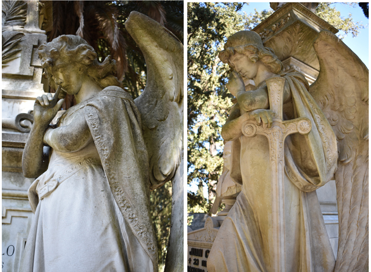 Montevideo - Buceo - Azzarini - two similar angels (different graves)