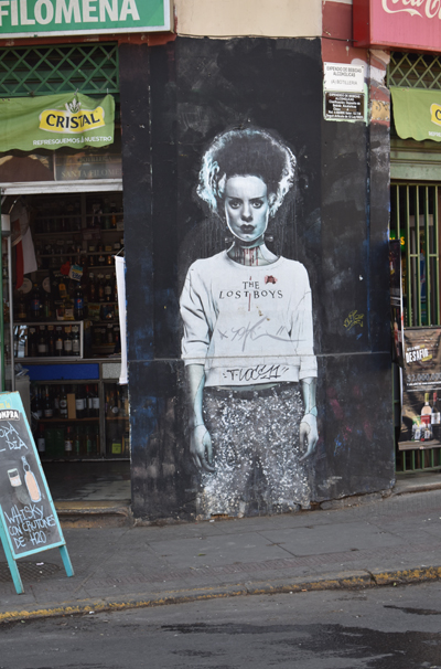 Santiago - urban street art - Elsa Lanchester in a 'Lost Boys' t-shirt