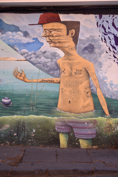 Santiago - urban street art - man with distorted face